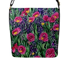 Dazzling Watercolor Flowers And Foliage Flap Closure Messenger Bag (l) by GardenOfOphir