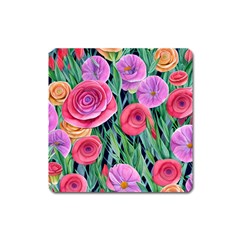 Boho Retropical Flowers Square Magnet by GardenOfOphir