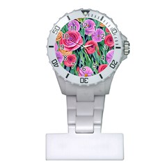 Boho Retropical Flowers Plastic Nurses Watch by GardenOfOphir