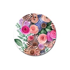 Boho Botanical Flowers Magnet 3  (round)