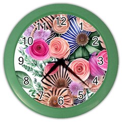 Boho Botanical Flowers Color Wall Clock by GardenOfOphir