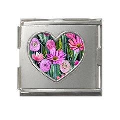 Floral Watercolor Mega Link Heart Italian Charm (18mm) by GardenOfOphir