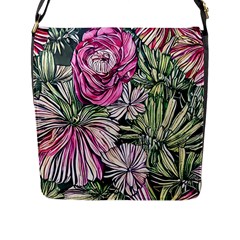 Summer Floral Flap Closure Messenger Bag (l) by GardenOfOphir