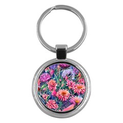 Retro Floral Key Chain (round) by GardenOfOphir