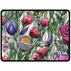 Watercolor Tropical Flowers One Side Fleece Blanket (large)