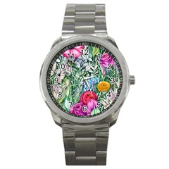 Cottagecore Tropical Flowers Sport Metal Watch by GardenOfOphir