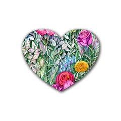 Cottagecore Tropical Flowers Rubber Heart Coaster (4 Pack) by GardenOfOphir