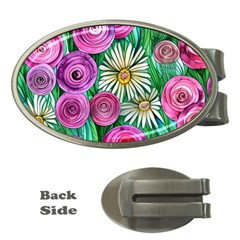 Tropical Flowers Pattern Money Clips (oval)  by GardenOfOphir