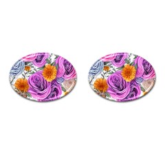 Country-chic Watercolor Flowers Cufflinks (oval) by GardenOfOphir