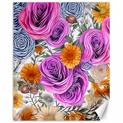 Country-chic Watercolor Flowers Canvas 11  X 14  by GardenOfOphir