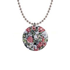 Retro Topical Botanical Flowers 1  Button Necklace by GardenOfOphir