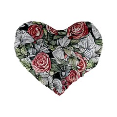 Retro Topical Botanical Flowers Standard 16  Premium Heart Shape Cushions by GardenOfOphir