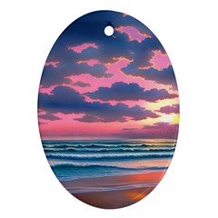 Sunset Over The Beach Oval Ornament (two Sides) by GardenOfOphir