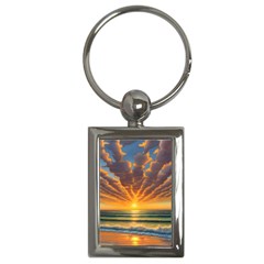 Waves At Sunset Key Chain (rectangle) by GardenOfOphir