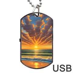 Waves At Sunset Dog Tag Usb Flash (two Sides) by GardenOfOphir