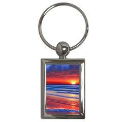 Golden Sunset Over Beach Key Chain (rectangle) by GardenOfOphir