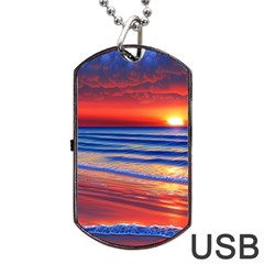 Golden Sunset Over Beach Dog Tag Usb Flash (one Side) by GardenOfOphir