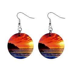 Reflecting Sunset Over Beach Mini Button Earrings by GardenOfOphir