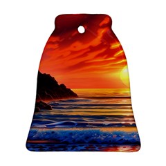 Reflecting Sunset Over Beach Bell Ornament (two Sides) by GardenOfOphir