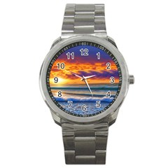 Summer Sunset Over The Ocean Sport Metal Watch by GardenOfOphir