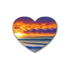 Summer Sunset Over The Ocean Rubber Coaster (heart) by GardenOfOphir