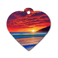 Sunset Over The Ocean Dog Tag Heart (two Sides) by GardenOfOphir