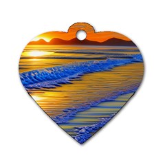 Waves Of Gold Dog Tag Heart (two Sides) by GardenOfOphir