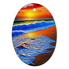 Summer Sunset At The Beach Oval Ornament (two Sides) by GardenOfOphir