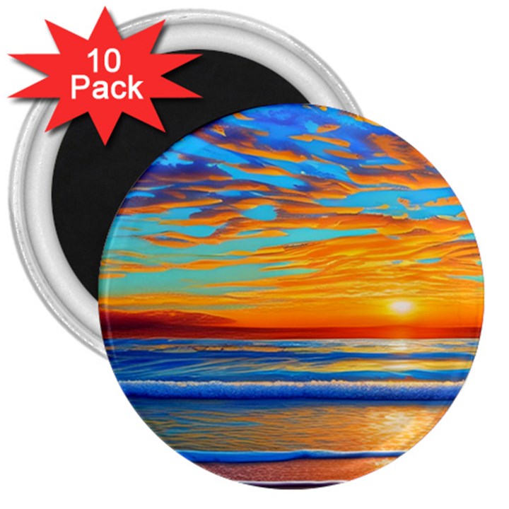 Golden Sunsets Over The Ocean 3  Magnets (10 pack) 