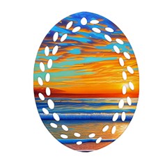 Golden Sunsets Over The Ocean Ornament (oval Filigree) by GardenOfOphir