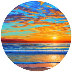 Golden Sunsets Over The Ocean Wooden Puzzle Round by GardenOfOphir