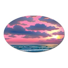 Sunset Over The Beach Oval Magnet by GardenOfOphir