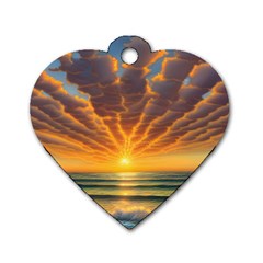 Waves At Sunset Dog Tag Heart (two Sides) by GardenOfOphir