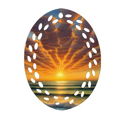 Waves At Sunset Oval Filigree Ornament (two Sides) by GardenOfOphir