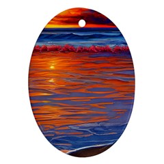 Sunset At The Beach Oval Ornament (two Sides) by GardenOfOphir