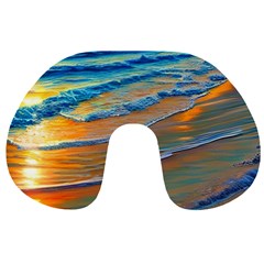 Modern Sunset Over The Ocean Travel Neck Pillow by GardenOfOphir