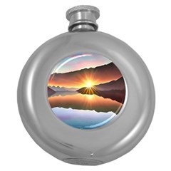 Majestic Lake Round Hip Flask (5 Oz) by GardenOfOphir