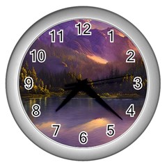 Colored Hues Sunset Wall Clock (silver) by GardenOfOphir