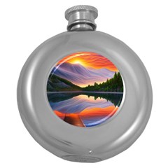 Flaming Sunset Round Hip Flask (5 Oz) by GardenOfOphir