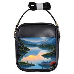 Somber Lake Sunset Girls Sling Bag by GardenOfOphir