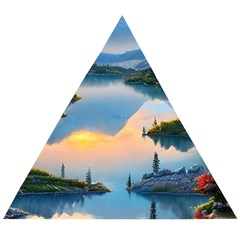 Somber Lake Sunset Wooden Puzzle Triangle by GardenOfOphir