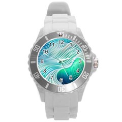 Pastel Abstract Waves Pattern Round Plastic Sport Watch (l) by GardenOfOphir