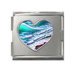 Shore Blue Ocean Waves Mega Link Heart Italian Charm (18mm) by GardenOfOphir