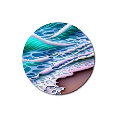 Shore Blue Ocean Waves Rubber Coaster (round) by GardenOfOphir