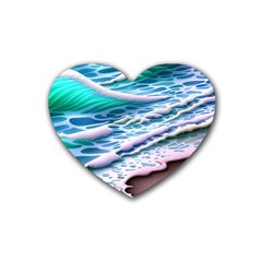 Shore Blue Ocean Waves Rubber Coaster (heart) by GardenOfOphir