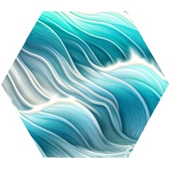 Pastel Blue Ocean Waves Iii Wooden Puzzle Hexagon by GardenOfOphir
