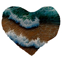 Abstract Waves Summertime On The Sea Large 19  Premium Heart Shape Cushions by GardenOfOphir