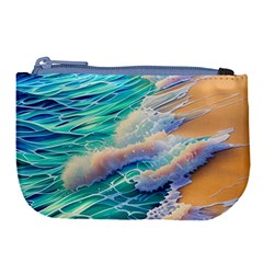 Waves At The Ocean s Edge Large Coin Purse by GardenOfOphir