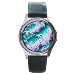 Summer Waves In Pink Iii Round Metal Watch