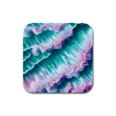 Summer Waves In Pink Iii Rubber Square Coaster (4 pack)